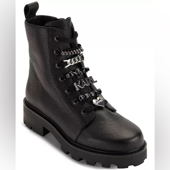 Karl Lagerfeld Paris Women's Mela Embellished Combat Booties Size 8 M - Picture 1 of 8